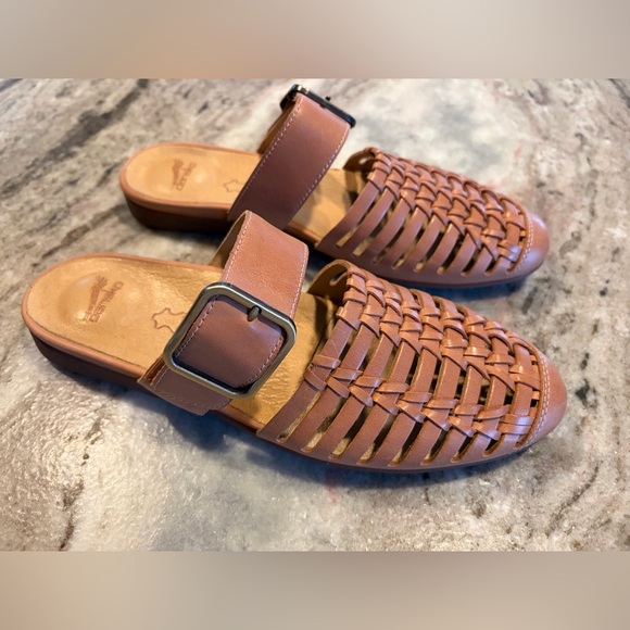 Dansko Leilani Sandals Womens 40 Tan Leather Woven Straps Mule Slide Shoes - Picture 1 of 9